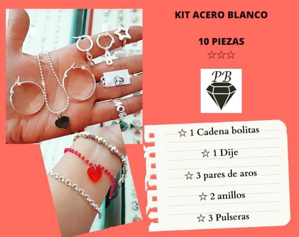 Kit 10 articulos Acero Blanco