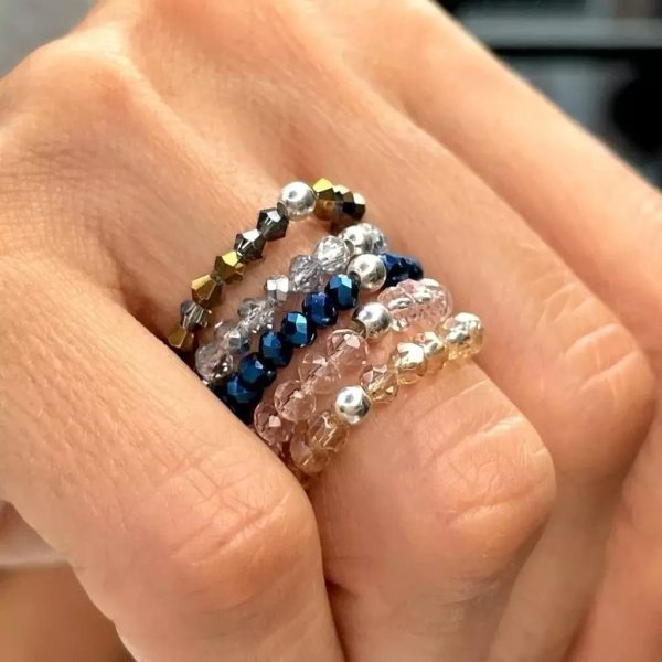 Anillos elastizados con cristales y bolita Plata