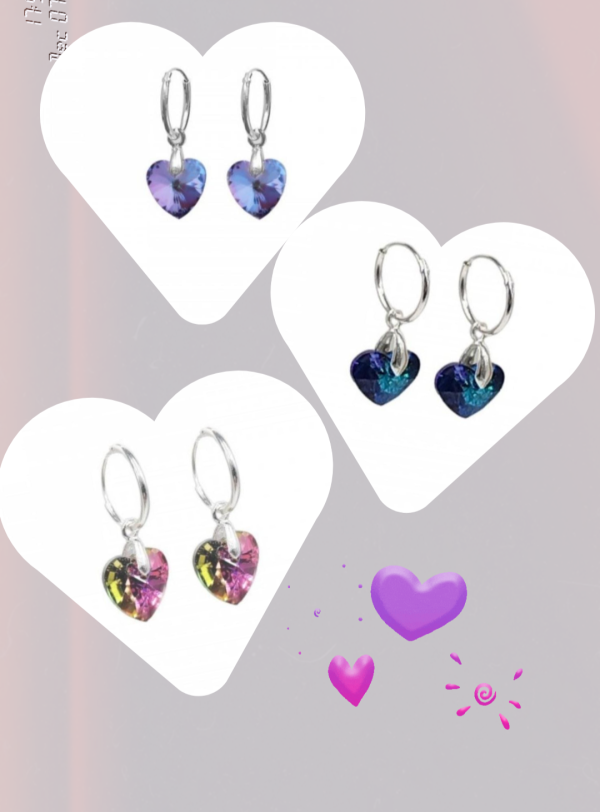 Argollitas con corazon cristal( color a eleccion)