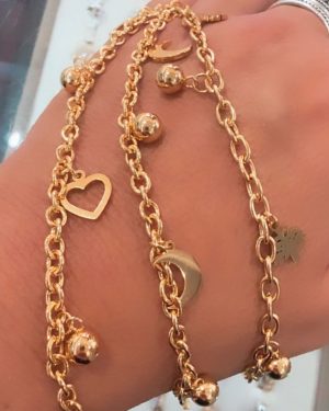 Pulsera con corazones|arbol|luna|estrella|huellita|ojito