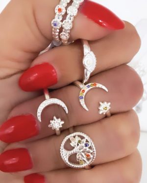 Anillo flor|ojito|luna|arbol