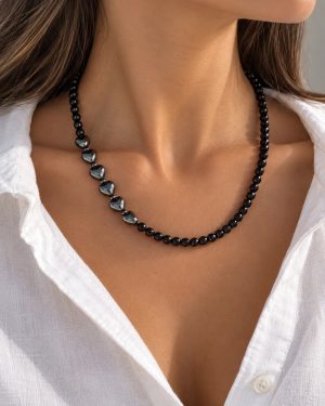 Collar onix y corazones hematite